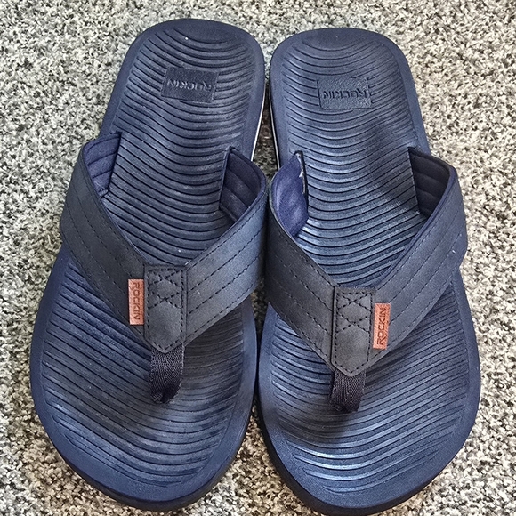 Rockin Footwear Men's Comfort Flip Flops Shoreline Series Navy SIZE 11 - Picture 7 of 7